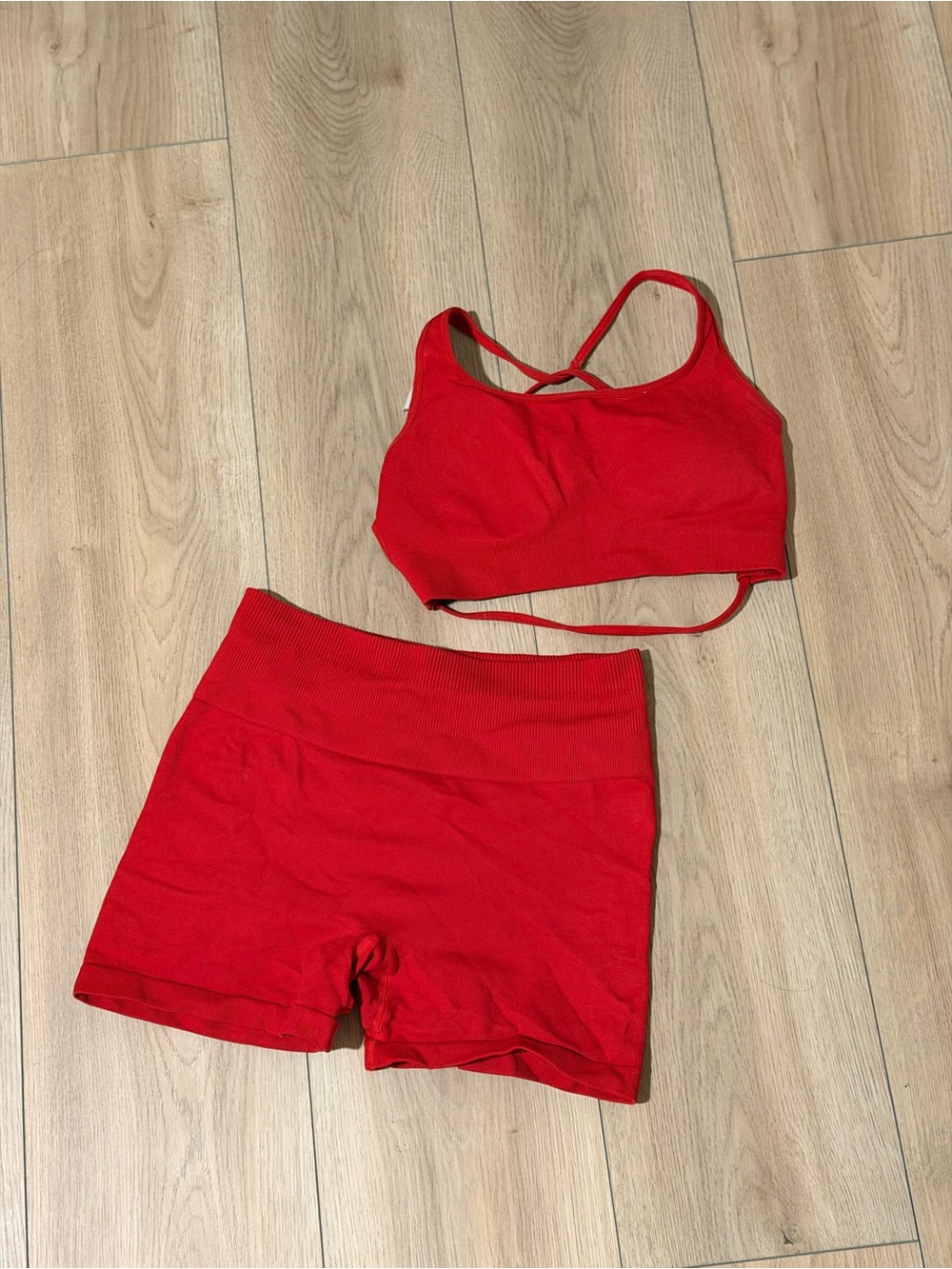 Size Small Red Two-Piece Active Set - Crop Top & High-Waist Shorts